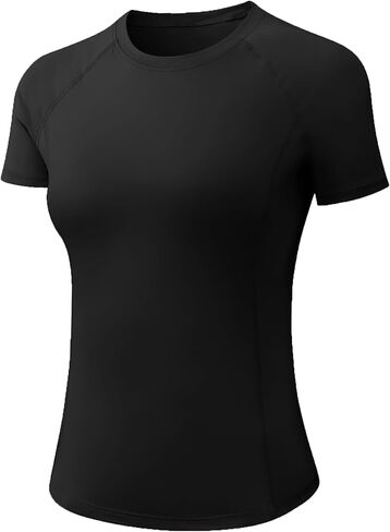 Women's Compression Shirt Short Sleeve Crew Neck Quick Dry Athletic Workout Tops Running Yoga Base Layer T-Shirt in Saudi Arabia