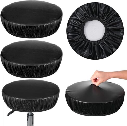 Bar Stool Covers Round, 2 Pcs Black Leather Bar Stool Seat Covers Universal Washable Round Chair Cover with Elastic Bands Waterproof Cushion Slipcover for 12 Inch in Saudi Arabia