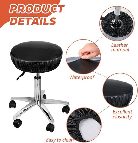 Bar Stool Covers Round, 2 Pcs Black Leather Bar Stool Seat Covers Universal Washable Round Chair Cover with Elastic Bands Waterproof Cushion Slipcover for 12 Inch in Saudi Arabia