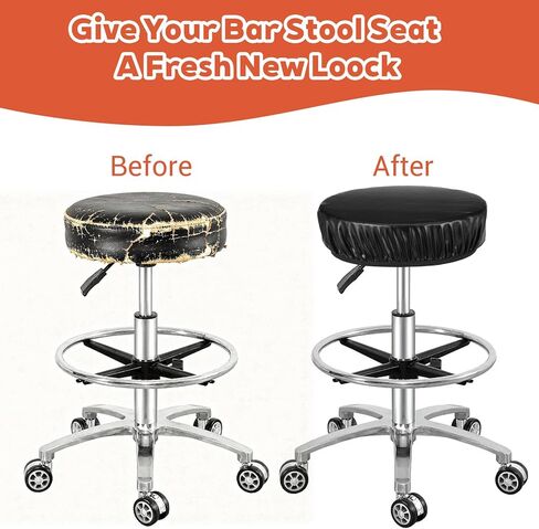 Bar Stool Covers Round, 2 Pcs Black Leather Bar Stool Seat Covers Universal Washable Round Chair Cover with Elastic Bands Waterproof Cushion Slipcover for 12 Inch in Saudi Arabia