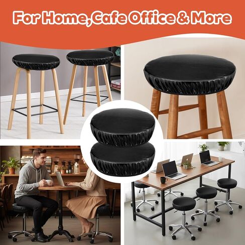 Bar Stool Covers Round, 2 Pcs Black Leather Bar Stool Seat Covers Universal Washable Round Chair Cover with Elastic Bands Waterproof Cushion Slipcover for 12 Inch in Saudi Arabia