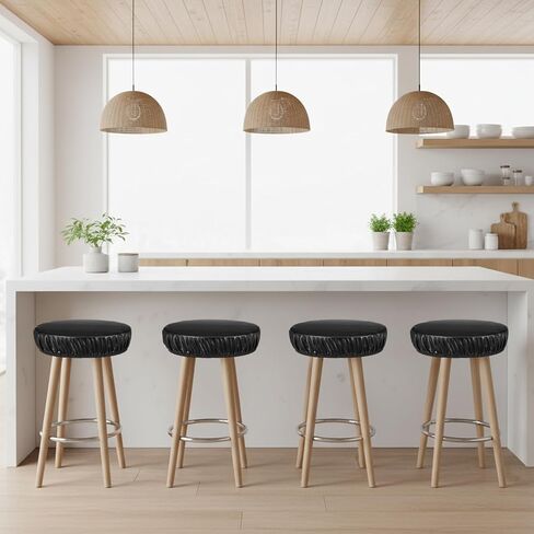 Bar Stool Covers Round, 2 Pcs Black Leather Bar Stool Seat Covers Universal Washable Round Chair Cover with Elastic Bands Waterproof Cushion Slipcover for 12 Inch in Saudi Arabia