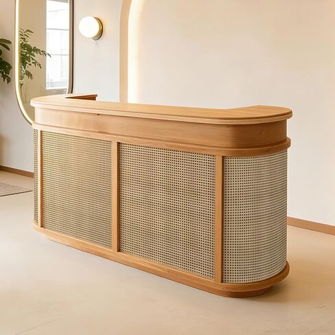 مكتب استقبال تجاري مقاس 71 بوصة مُجمَّع بالكامل، منضدة أمامية خشبية منحنية مع لوحة خصوصية، مكتب ردهة تنفيذي للمكاتب وشركات المحاماة، لا يتطلب تجميعًا، خشب الجوز الداكن in Kuwait