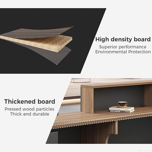 مكتب استقبال حديث مع منضدة، ومحطات عمل واسعة، ومساحة تخزين واسعة للمكتب، والصالون، ومتجر البيع بالتجزئة (جوز+حديد رمادي/يسار، 87 بوصة طول * 24 بوصة عرض * 41 بوصة ارتفاع) in Kuwait