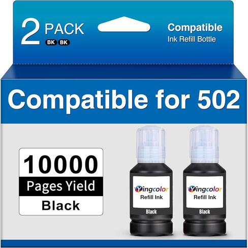 YingColor Remanufactured Ink Replacement for Epson 502 T502 Black Ink Refill Bottles Work with Printer ET-2750 ET-2760 ET-2850 ET-3750 ET-3760 ET-3850 ET-4850, 2-Black Bottles in Saudi Arabia