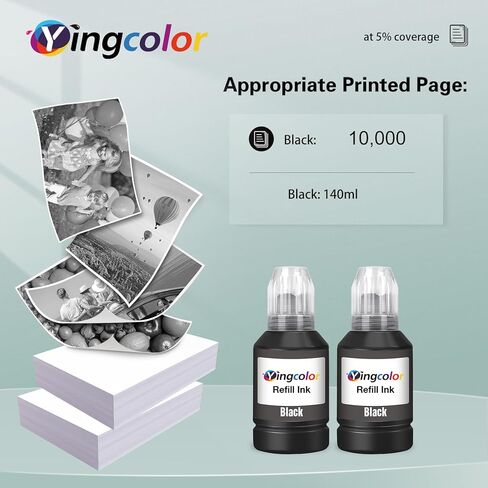 YingColor Remanufactured Ink Replacement for Epson 502 T502 Black Ink Refill Bottles Work with Printer ET-2750 ET-2760 ET-2850 ET-3750 ET-3760 ET-3850 ET-4850, 2-Black Bottles in Saudi Arabia