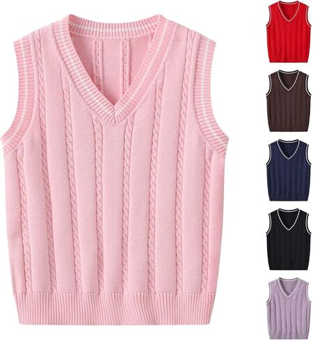Girls Boys School Vest Sweater Kids Sleeveless V Neck Plaid Knitted Vest Slim Fit Fall Winter Trendy Clothes in Saudi Arabia