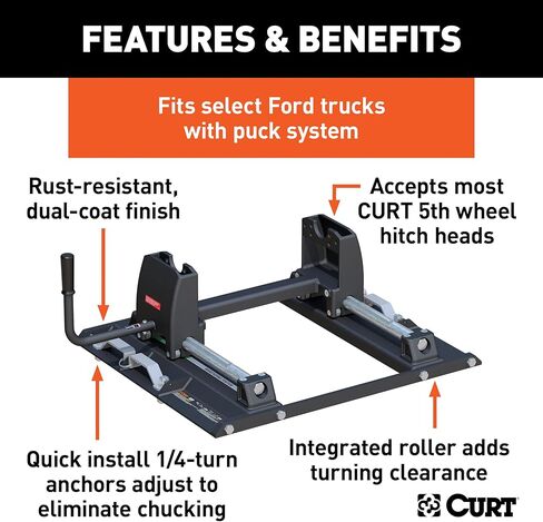 CURT 16020 Replacement Ford F-250, F-350, F-450 Puck System 5th Wheel Roller, 24,000 lbs, Hitch Head Required in Saudi Arabia