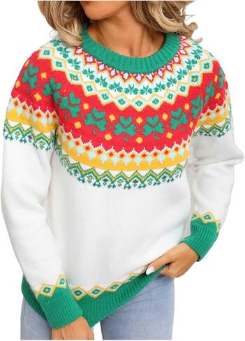 كنزة نسائية من Fair Isle سترة كلاسيكية من Argyle أيسلندا النرويج سترة على شكل قلب ورقبة دائرية وأكمام طويلة بلوفر علوي in Saudi Arabia