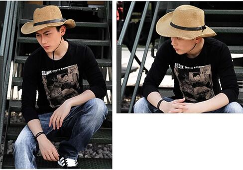 VILLCASE Western Cowboy Straw Hat Wide Brim Sun Block Hat for Men Khaki Outdoor Beach Party Role Play Accessory in Saudi Arabia
