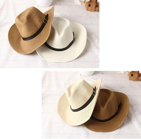 VILLCASE Western Cowboy Straw Hat Wide Brim Sun Block Hat for Men Khaki Outdoor Beach Party Role Play Accessory in Saudi Arabia