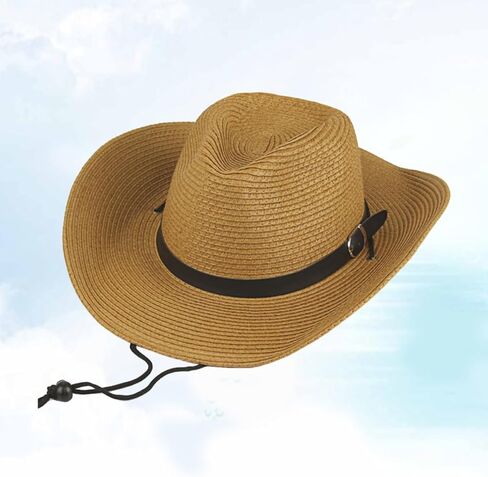 VILLCASE Western Cowboy Straw Hat Wide Brim Sun Block Hat for Men Khaki Outdoor Beach Party Role Play Accessory in Saudi Arabia