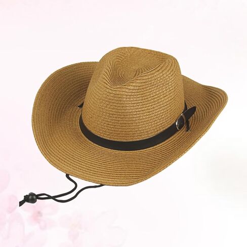 VILLCASE Western Cowboy Straw Hat Wide Brim Sun Block Hat for Men Khaki Outdoor Beach Party Role Play Accessory in Saudi Arabia