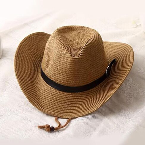 VILLCASE Western Cowboy Straw Hat Wide Brim Sun Block Hat for Men Khaki Outdoor Beach Party Role Play Accessory in Saudi Arabia