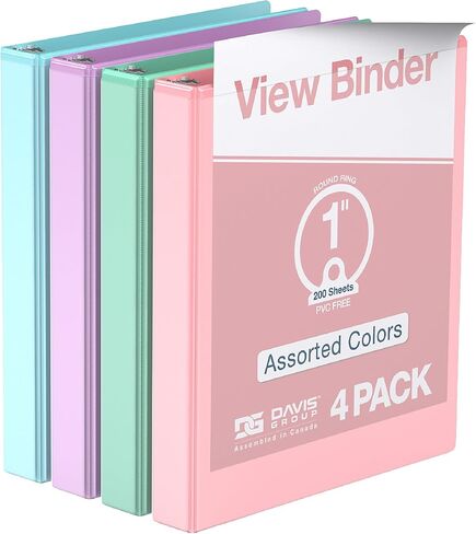 Pack of 6 Premium View Binders, Ring Binders with Clear-View Cover and Interior Pockets, Pastel Color Options, 2 Inch, Blush in Kuwait