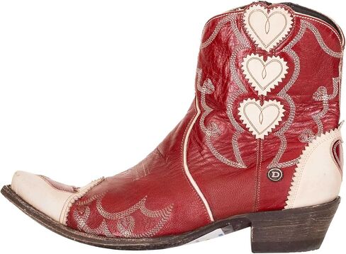 حذاء Old Gringo Double D Rodeo Sweetheart Red، حذاء غربي من الجلد الأبيض، عمود 7.5 بوصة، كعب 2.5 بوصة، مقدمة اللوز، تصميم قلب in Kuwait