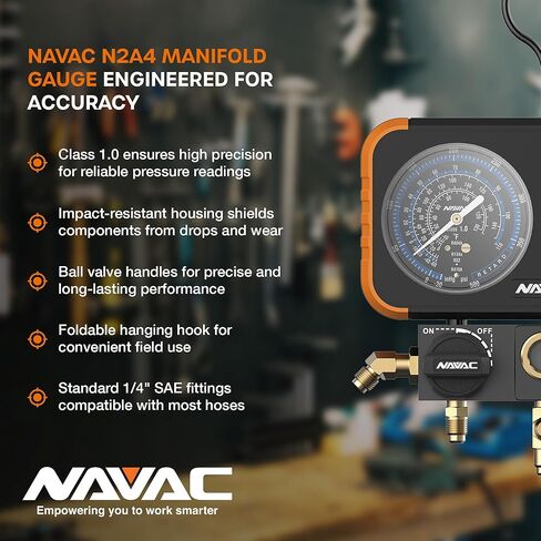 NAVAC N2A4 مقياس المنوع | دقة الفئة 1.0 | مقياس HVAC المقاوم للصدمات | هيكل من الألومنيوم وغطاء مطاطي | شاشة تناظرية سهلة القراءة | خطاف قابل للطي | ضمان لمدة سنة واحدة in Kuwait