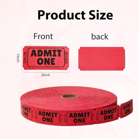 2200 Raffle Tickets Single Roll, Admit One Tickets, Consecutively Numbered for Raffles, Events, Fundraisers, Carnivals & Classroom Activities (Red) in Saudi Arabia