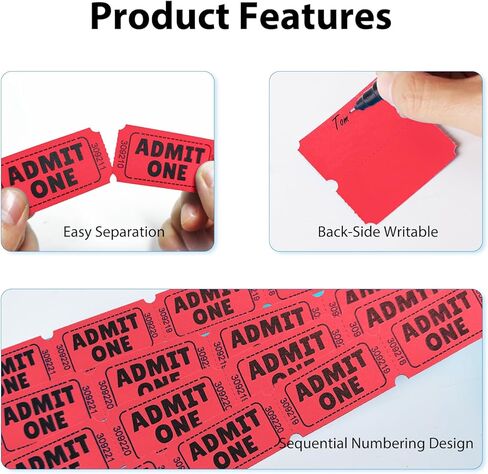 2200 Raffle Tickets Single Roll, Admit One Tickets, Consecutively Numbered for Raffles, Events, Fundraisers, Carnivals & Classroom Activities (Red) in Saudi Arabia