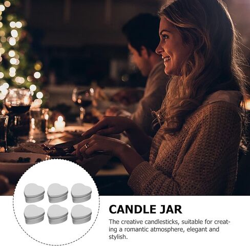 6Pcs Heart-shaped Candle Tins Silver Tinplate Candle Containers for Aromatherapy Candle Making and Gift Storage for Candles Treats and Treasures in Saudi Arabia