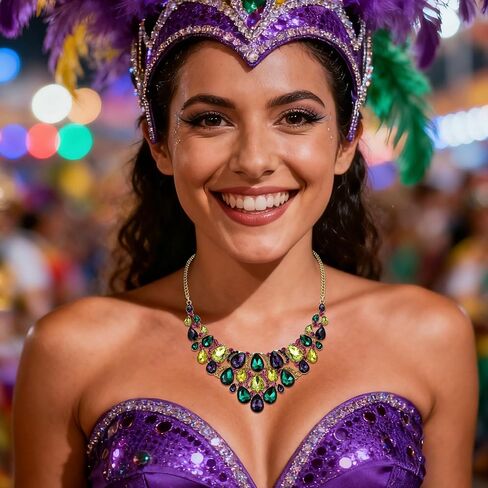 EVER FAITH Rhinestone Crystal Carnival Holiday Colorful Teardrop Chunky Mardi Gras Bid Collar Statement Necklace for Women Purple Green Yellow Gold-Tone in Saudi Arabia