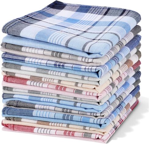 24 Pcs Men's Handkerchiefs, Cotton Handkerchiefs for Men with Elegant Pattern in Assorted Color, Absorbent & Breathable, 15.7x15.7 Inches in Saudi Arabia