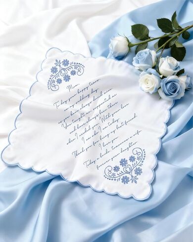 Wedding Embroidered Handkerchief, Father & Mother Of The Bride Gifts, Something Blue Wedding Gifts in Saudi Arabia