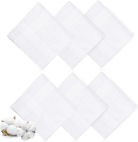 6 قطع مناديل للرجال، مناديل رجالية بيضاء ناعمة 100% من القطن، مناديل كلاسيكية كبيرة للرجال in Kuwait