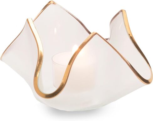 Annieglass Handkerchief Votive 7x7x5 with 24k Gold, Timeless Glass Tableware for All Occasions, Made in The USA in Saudi Arabia
