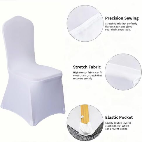 100 Pcs White Washable Removable Universal for Wedding Party Dining Banquet Polyester Spandex Stretch Slipcovers Chair Covers in Saudi Arabia