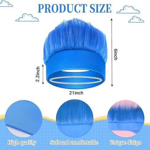 3 PCS Blue Hairy Headband Wig and Red White Striped Top Hat for World Book Day Theme Party Supplies in Saudi Arabia