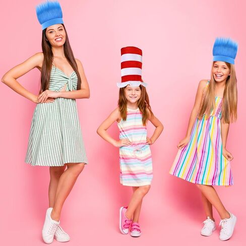 3 PCS Blue Hairy Headband Wig and Red White Striped Top Hat for World Book Day Theme Party Supplies in Saudi Arabia