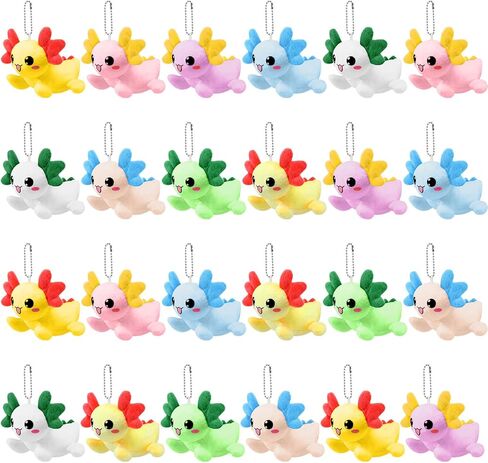 24 Pieces Mini Axolotl Keychains Kawaii Stuffed Animal Keychains 4 Inch Small Animal Ornament Gifts Bulk Cute Axolotl Party Favors for Backpacks Bags Keyrings Birthday Party Supplies in Saudi Arabia