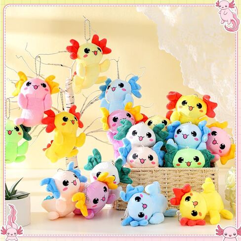 24 Pieces Mini Axolotl Keychains Kawaii Stuffed Animal Keychains 4 Inch Small Animal Ornament Gifts Bulk Cute Axolotl Party Favors for Backpacks Bags Keyrings Birthday Party Supplies in Saudi Arabia
