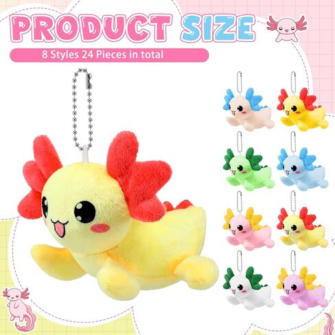 24 Pieces Mini Axolotl Keychains Kawaii Stuffed Animal Keychains 4 Inch Small Animal Ornament Gifts Bulk Cute Axolotl Party Favors for Backpacks Bags Keyrings Birthday Party Supplies in Saudi Arabia