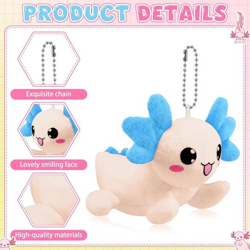 24 Pieces Mini Axolotl Keychains Kawaii Stuffed Animal Keychains 4 Inch Small Animal Ornament Gifts Bulk Cute Axolotl Party Favors for Backpacks Bags Keyrings Birthday Party Supplies in Saudi Arabia