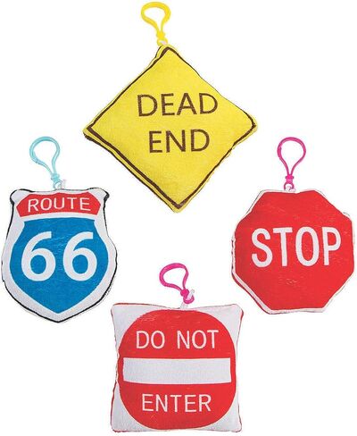 Fun Express Plush Road Sign Backpack Clip Keychains - Soft Fun and Durable Keychains for Kids Travel Party Favors School Backpacks and Accessories - Ideal for Parties Events and Gifting - 12 Pieces in Saudi Arabia