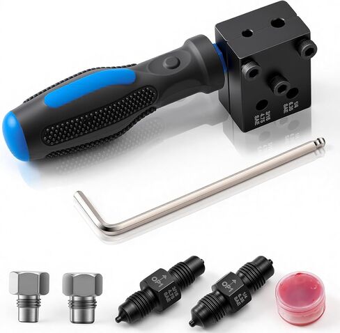 Professional 7-Piece Brake Line Flaring Tool Kit – 3/16″ & 1/4″ SAE Double Flare + 45° Single & Bubble Flares for Hydraulic Brake Line Repair in Kuwait