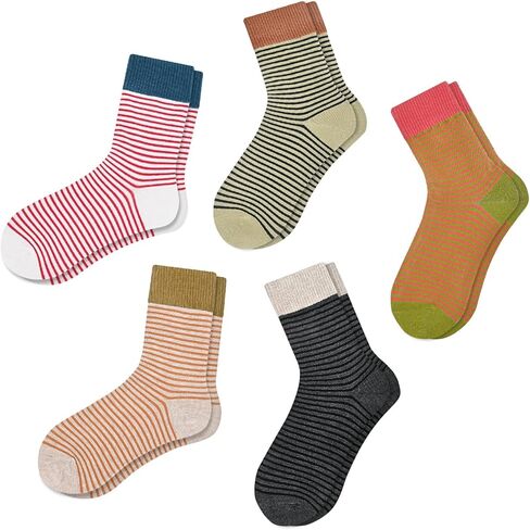 Retro Style Colorful Striped Socks, Vintage Fun Fashion Cute Athletic Aesthetic Cotton Crew Socks for Women in Saudi Arabia