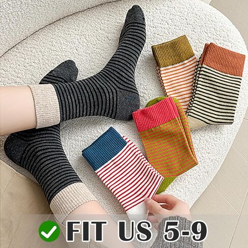 Retro Style Colorful Striped Socks, Vintage Fun Fashion Cute Athletic Aesthetic Cotton Crew Socks for Women in Saudi Arabia