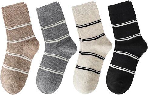 Retro Style Colorful Striped Socks, Vintage Fun Fashion Cute Athletic Aesthetic Cotton Crew Socks for Women in Saudi Arabia
