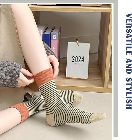 Retro Style Colorful Striped Socks, Vintage Fun Fashion Cute Athletic Aesthetic Cotton Crew Socks for Women in Saudi Arabia