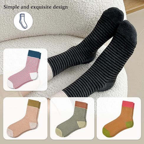 Retro Style Colorful Striped Socks, Vintage Fun Fashion Cute Athletic Aesthetic Cotton Crew Socks for Women in Saudi Arabia