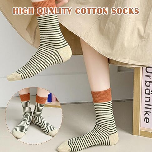 Retro Style Colorful Striped Socks, Vintage Fun Fashion Cute Athletic Aesthetic Cotton Crew Socks for Women in Saudi Arabia