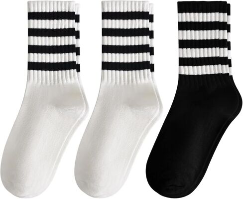 Retro Style Colorful Striped Socks, Vintage Fun Fashion Cute Athletic Aesthetic Cotton Crew Socks for Women in Saudi Arabia