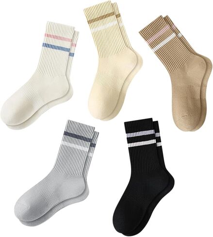 Retro Style Colorful Striped Socks, Vintage Fun Fashion Cute Athletic Aesthetic Cotton Crew Socks for Women in Saudi Arabia
