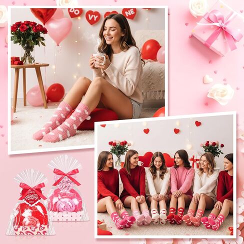 Capoda 12 زوجًا من جوارب عيد الحب الغامضة هدايا كبيرة لعيد الحب، جوارب كب كيك DIY هدية عيد جالنتين هدية وردية، جوارب شبشب للنساء في عيد ميلاد الزفاف in Saudi Arabia