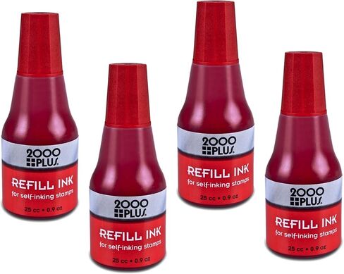 2000 Plus Refill Red Ink for Self Inking Stamps / 4 Bottles Vibrant Red Refill Ink for Stamping Pad/Bulk Squeeze 0.9 Ounce Bottle Ink for Small Business in Saudi Arabia