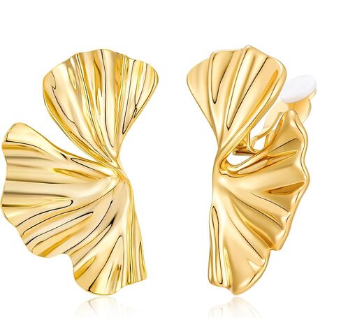 Gold Clip on Earrings for Women Chunky Statement Earrings Vintage Ginkgo Leaf Flower Non Pierced Earrings Fashion 18k Gold Plated Jewelry Gift in Saudi Arabia
