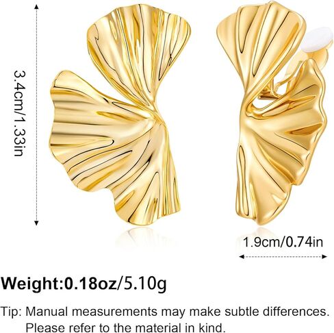 Gold Clip on Earrings for Women Chunky Statement Earrings Vintage Ginkgo Leaf Flower Non Pierced Earrings Fashion 18k Gold Plated Jewelry Gift in Saudi Arabia